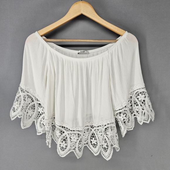 Papaya Tops - Papaya Off Shoulder Blouse Womens Small White Crochet Lace Boho Festival Top